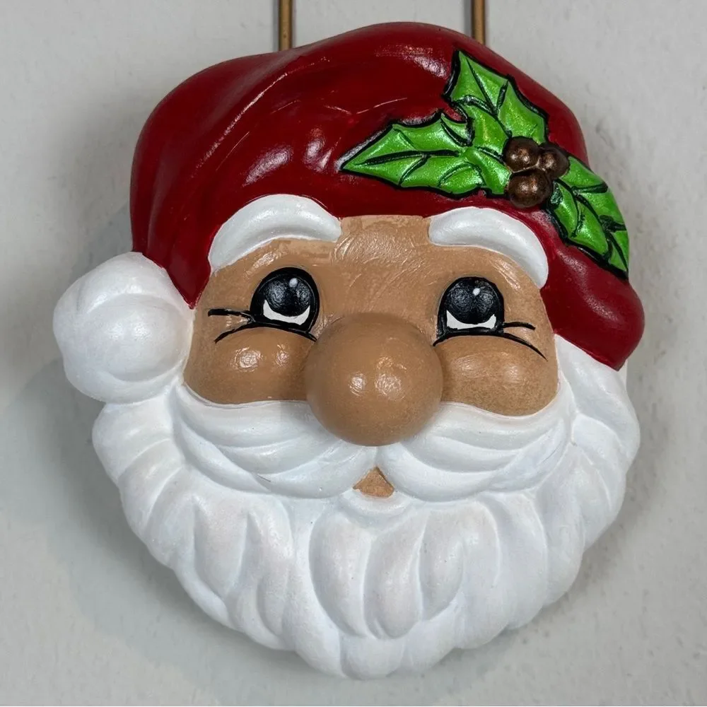 Handpainted Ceramic Santa Face Christmas Decor Wall Hanging